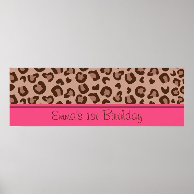 Pink Cheetah Birthday Banner Poster (Front)