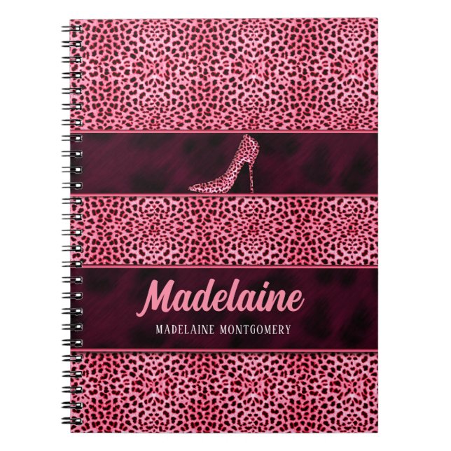 Pink Cheetah for the Writer with Name Notebook (Front)
