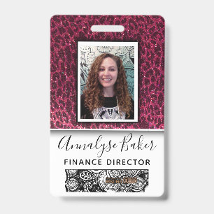 Pink Cheetah Glitter Professional Nurse Photo Name Badge