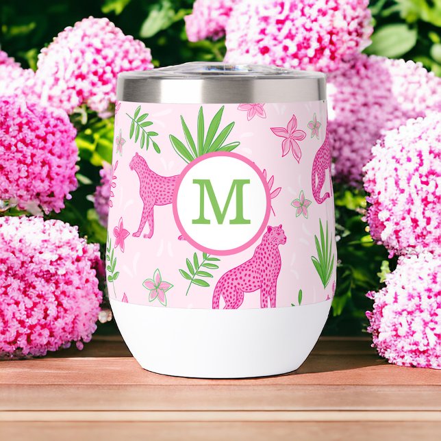 Pink Cheetah Preppy Monogram Pink Background  (Creator Uploaded)