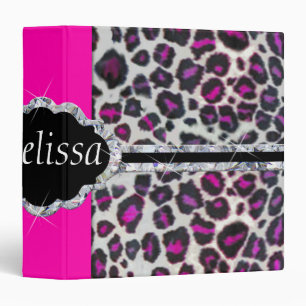 Pink Cheetah Print Diamond Monogram Binder