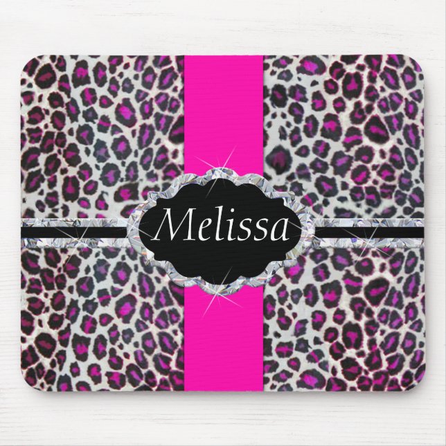 Pink Cheetah Print Diamond Monogram Mouse Pad (Front)