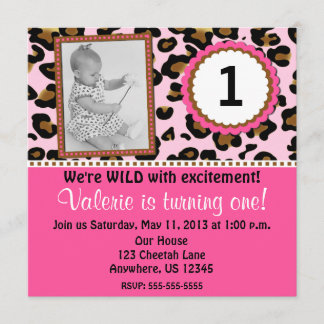 Pink Cheetah Print Girls Birthday Invitation