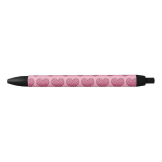 Pink Cheetah Print Hearts Black Ink Pen