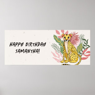 Pink Cheetah Wild Party Animal Kids Birthday Poster