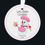 Pink Chef Snowman Cookie Baker Name Christmas  Ornament<br><div class="desc">Pink and White Chef Snowman Baker Ornament for kids and adults. The perfect ornament to grandma to give to her favourite cookie baker. Sprinkled cookie background with the words "Let's bake cookies", which can be changed if you like. It is a perfect personalized gift for the family or friends who...</div>