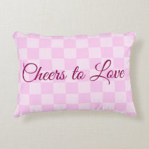 Pink Chequerboard Cheers to Love Lumbar Pillow