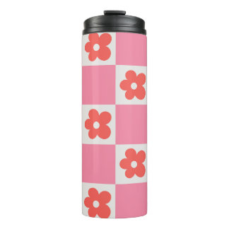 Pink Chequerboard Floral Travel Mug | Retro Flower