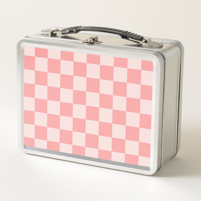 Pink Chequerboard Metal Lunch Box (Front)