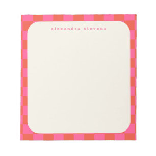 Pink Chequerboard Pattern   Personalized Name Notepad
