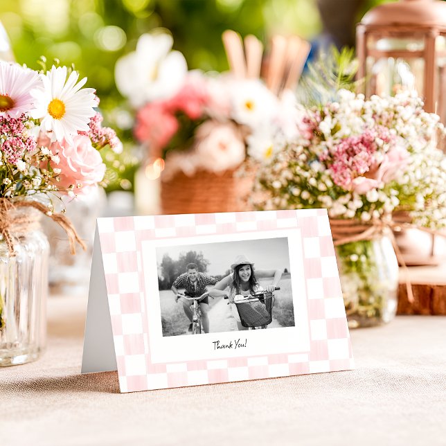 Pink Chequerboard Personalized Photo Thank You Card (Creator Uploaded)