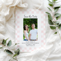 Pink Chequerboard Photo Save the Date