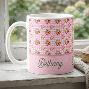 Pink Chequerboard Plaid Strawberry Gingham Pattern Coffee Mug