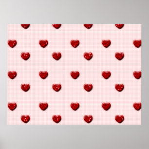 Pink Chequerboard Red Glitter Hearts Poster