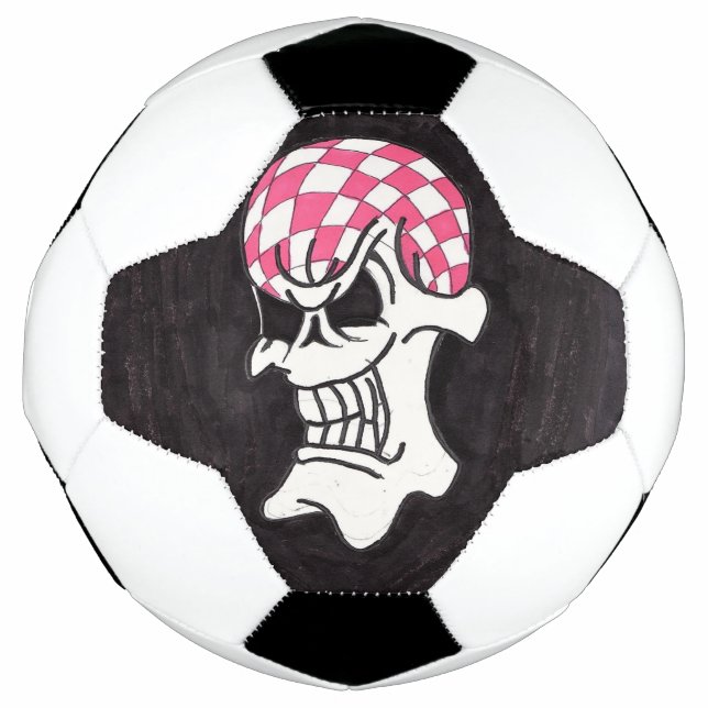 Pink Chequerboard Skull Soccer Ball (Front)