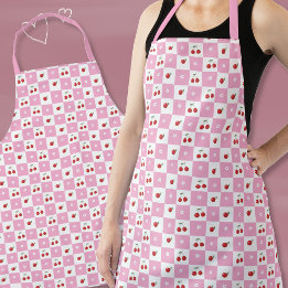 Pink Chequerboard with Cherry and Flower Apron