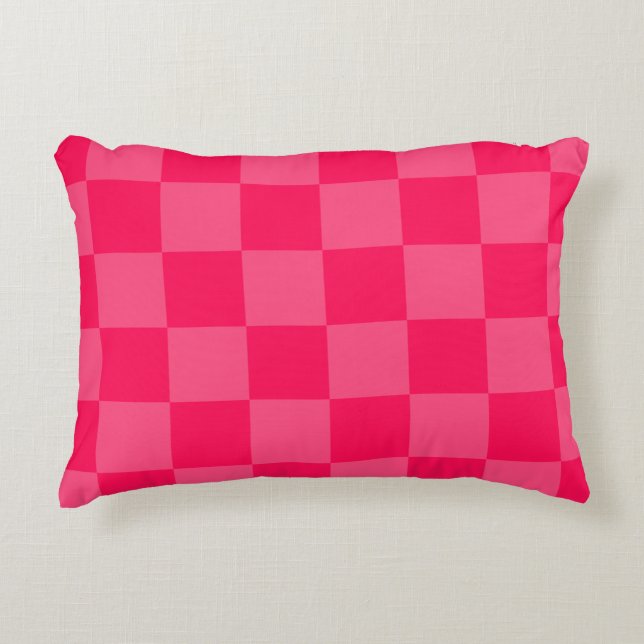 Pink chequered background accent pillow (Front)