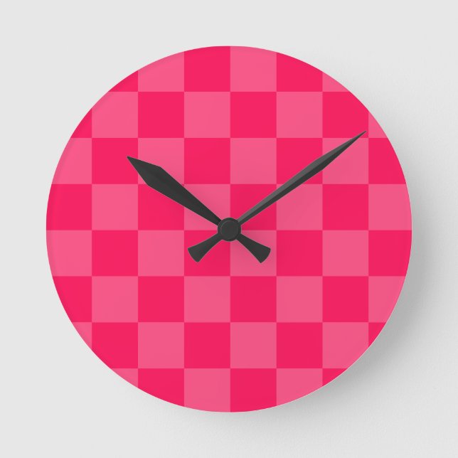Pink chequered background round clock (Front)