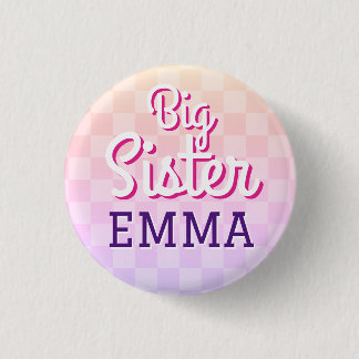 Pink Chequered Big Sister Pin Button