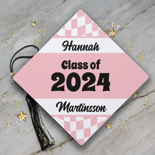Pink Chequered Class of 2024 Graduation Graduation Cap Topper