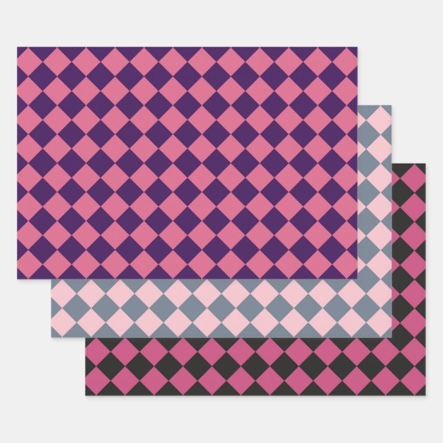 Pink Chequered Diamond Pattern - Multicolor set Wrapping Paper Sheet (Set)