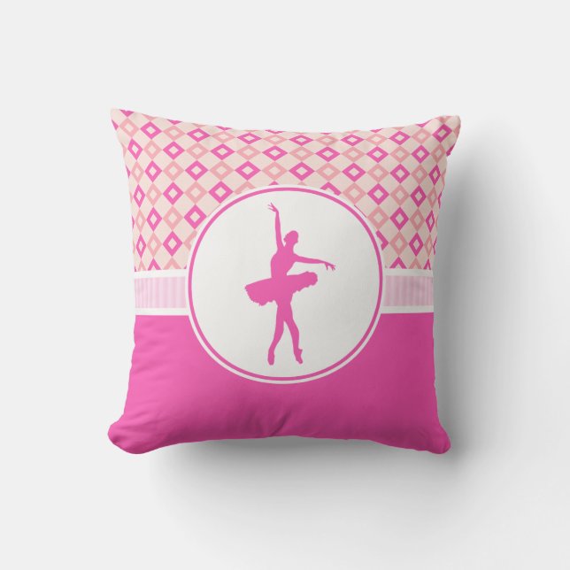 Pink Chequered Diamonds Dance with Monogram Throw Pillow (Front)