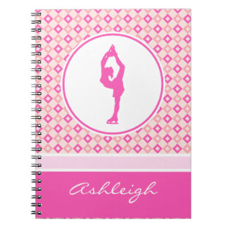 Pink Chequered Diamonds Figure Skater w/ Monogram Notebook