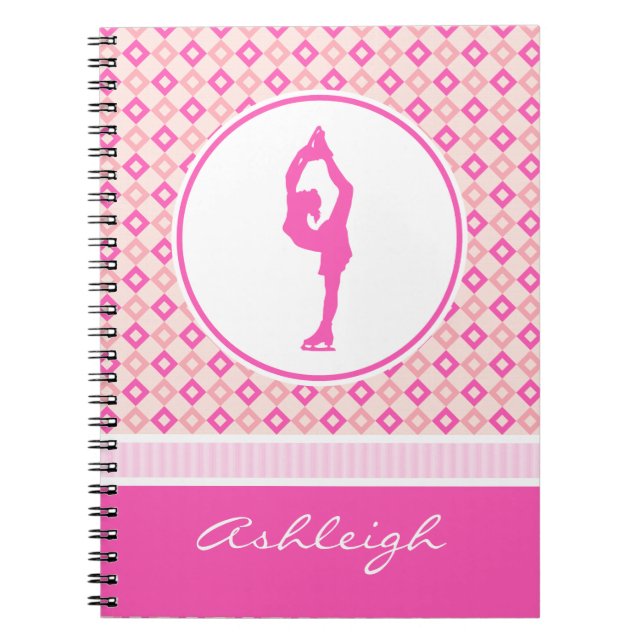 Pink Chequered Diamonds Figure Skater w/ Monogram Notebook (Front)