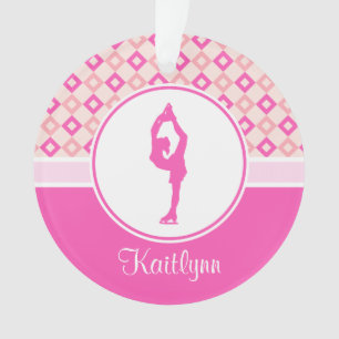 Pink Chequered Diamonds Figure Skating Ornament