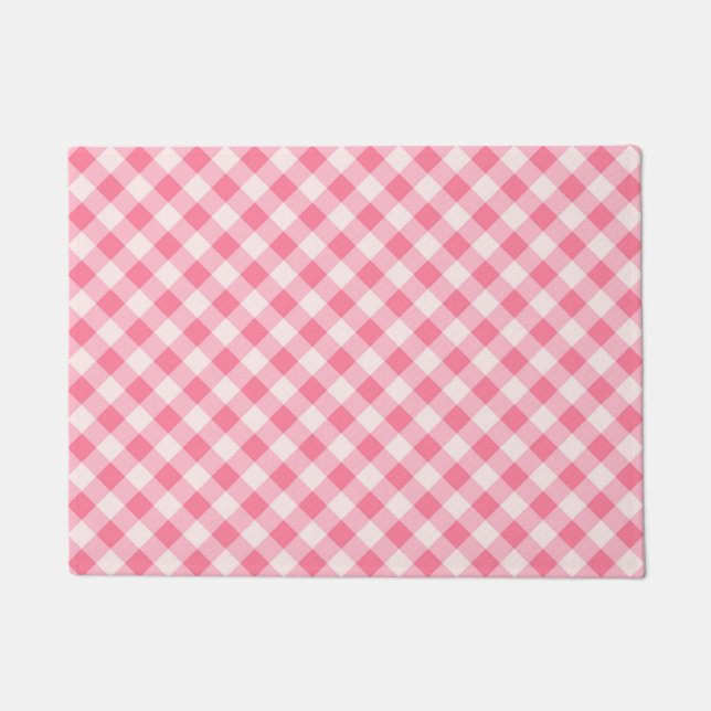 Pink Chequered Fashionable Squares Classy Trendy Doormat (Front)