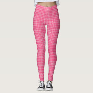 Pink chequered leggings displayed front and back 