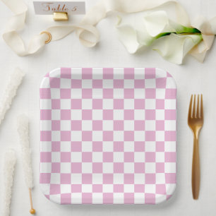 Pink Chequered Paper Plate