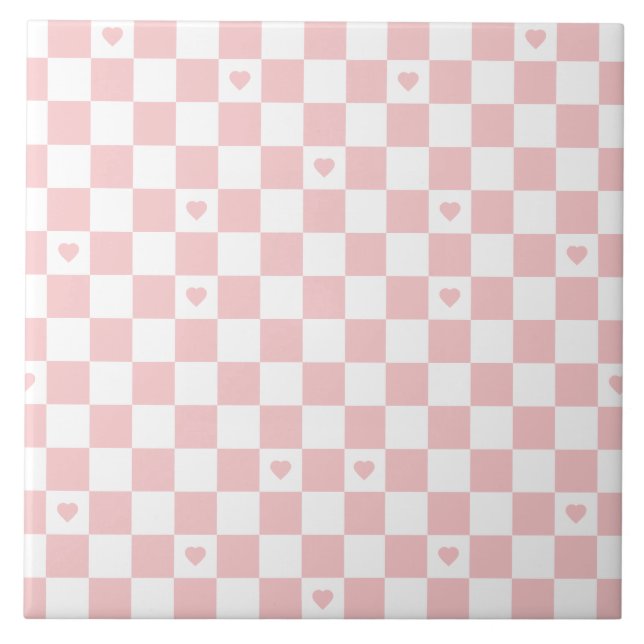 Pink Chequered Pattern Background Tile (Front)