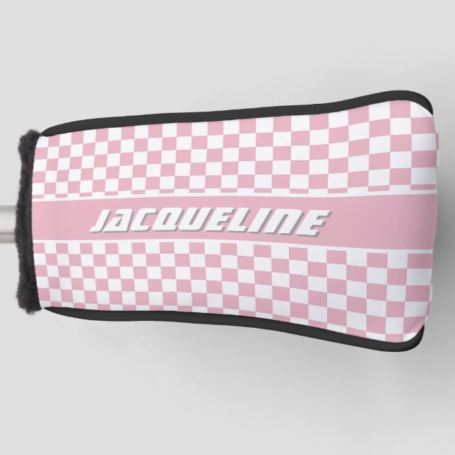 Pink Chequered Pattern Golf Head Cover (Front)