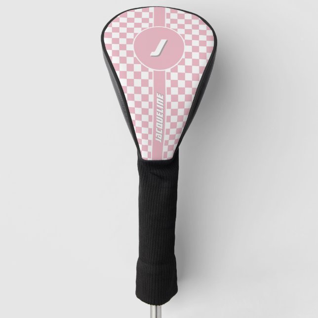 Pink Chequered Pattern Golf Head Cover (Front)