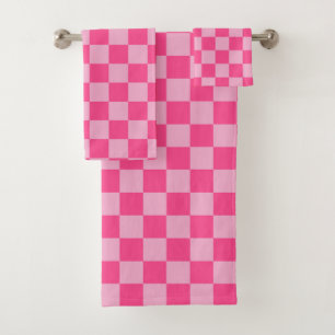 Pink Chequered Print Bath Towel Set