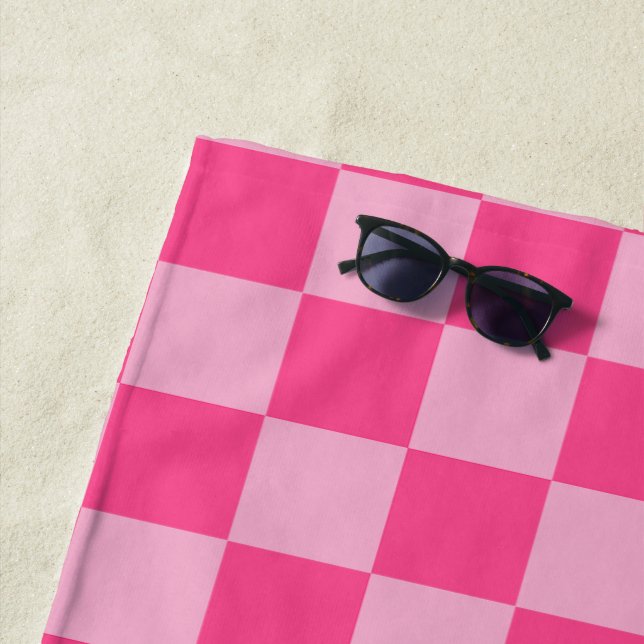 Pink Chequered Print Beach Towel (In Situ)