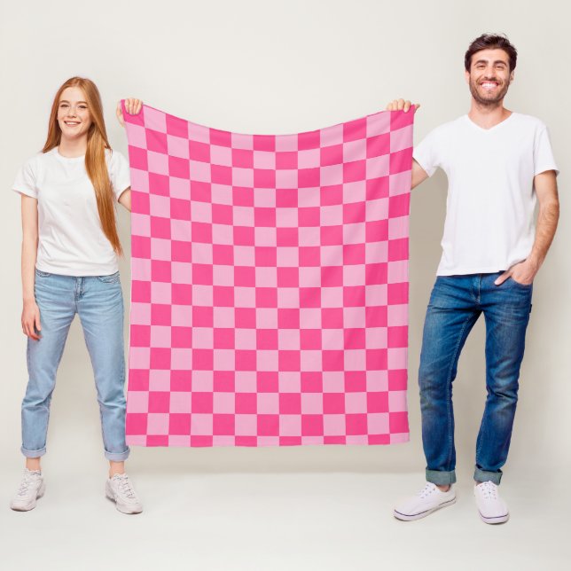 Pink Chequered Print Fleece Blanket (In Situ)