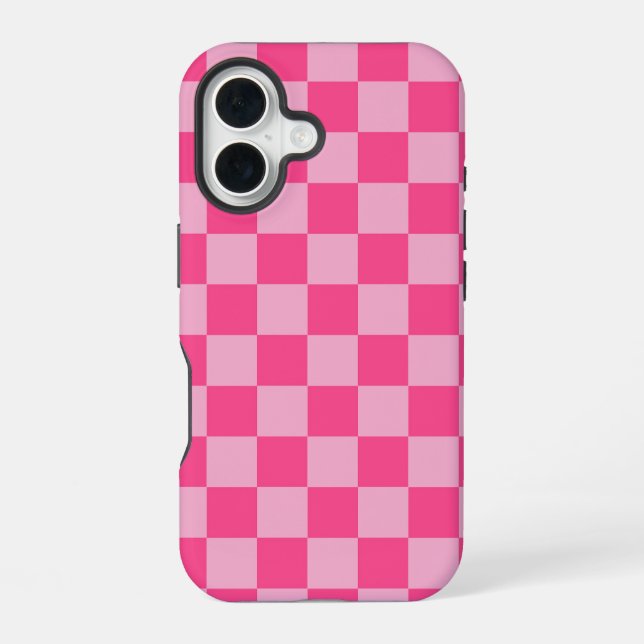 Pink Chequered Print iPhone 16 Case (Back)