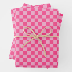 Pink Chequered Print Wrapping Paper Sheet