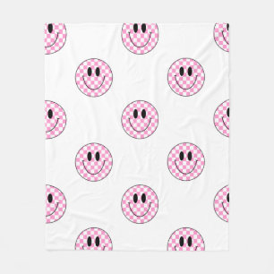 Pink Chequered Smile Face Blanket
