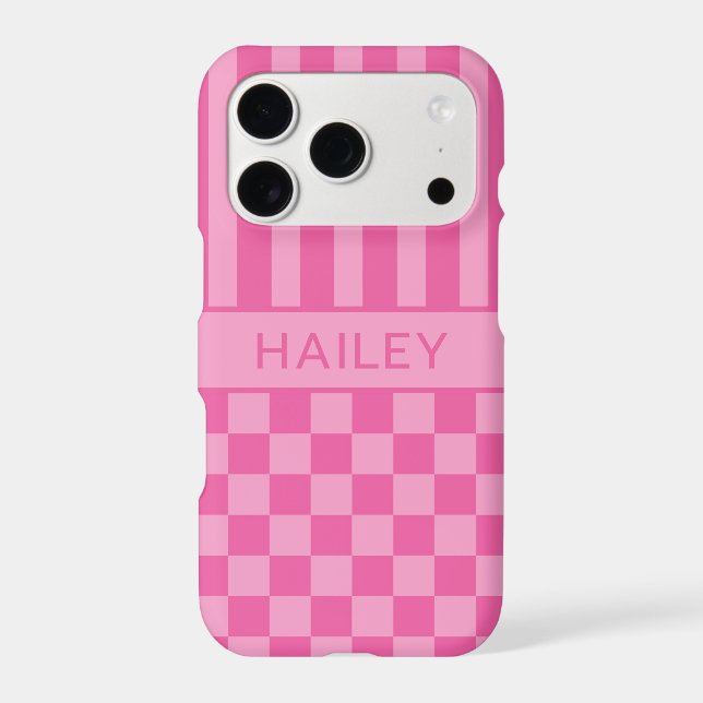 Pink Chequered Striped Personalized (Back)