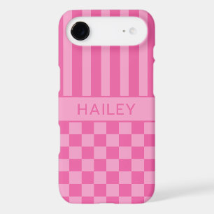 Pink Chequered Striped Personalized