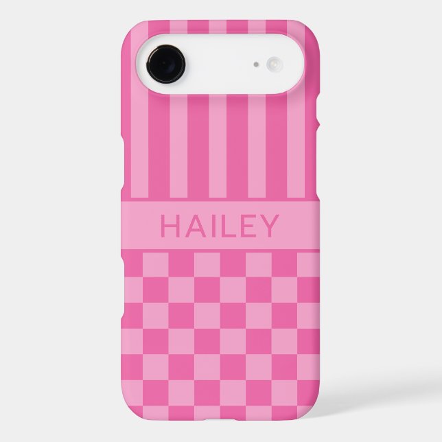Pink Chequered Striped Personalized (Back)