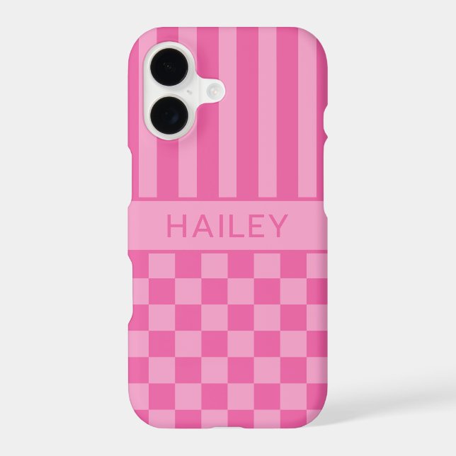 Pink Chequered Striped Personalized (Back)