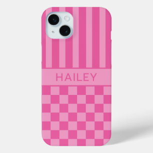 Pink Chequered Striped Personalized Case