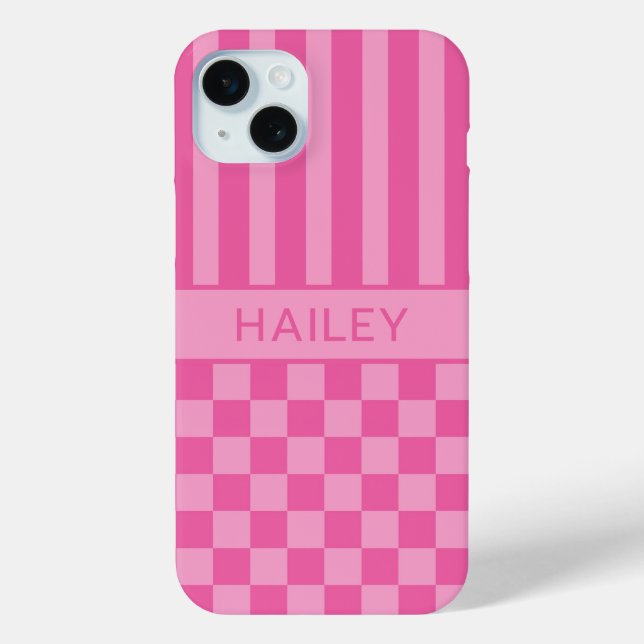 Pink Chequered Striped Personalized Case (Back)
