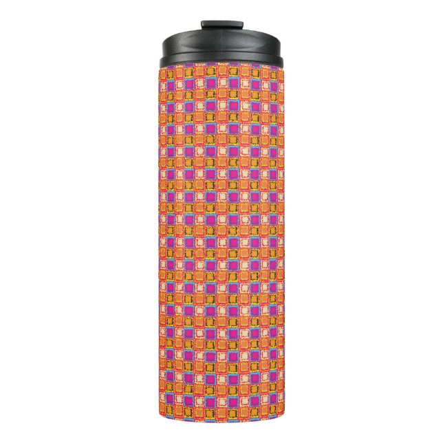 pink chequered thermal tumbler (Front)
