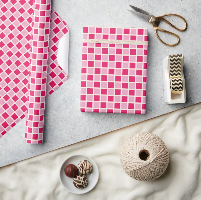 Pink Chequered Wrapping Paper (Crafts)