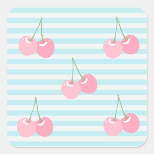 Pink Cherries Summer Square Sticker